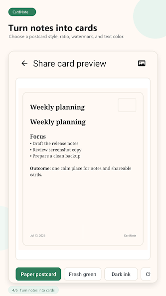 Turn a Markdown note into a customizable postcard-style card